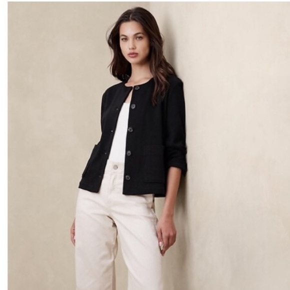 Banana Republic Jackets & Blazers - NWT Banana Republic Collarless Boucle Boxy Jacket Lady Blazer Career Black XS
